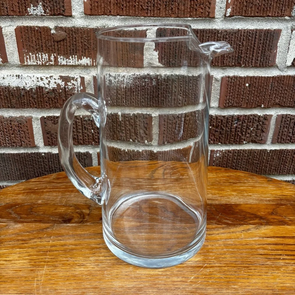 Vintage Hand Blown Clear Crystal Tall Pitcher Applied Handle & Pinched Spout